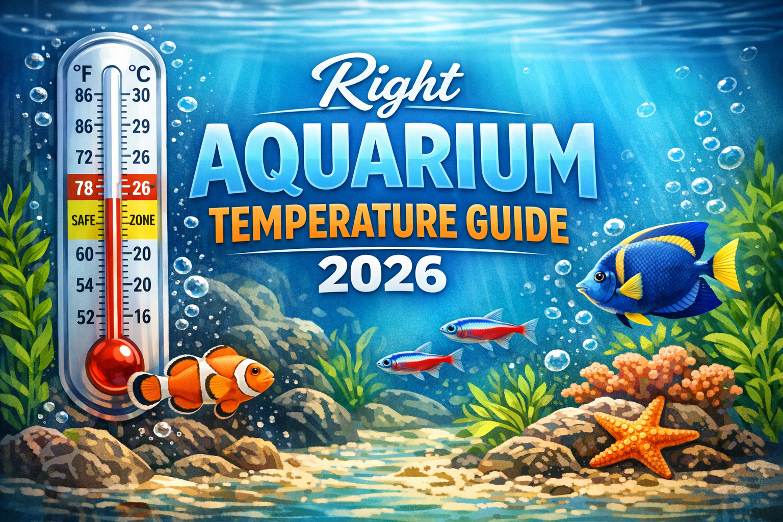 Aquarium community tank setup showing right aquarium temperature guide 2026 for fish compatibility
